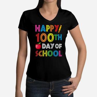 100Th Day Of School Shirt For Teachers Kids Happy 100 Days Raglan Baseball Tee Women V-Neck T-Shirt | Crazezy AU
