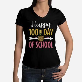 100Th Day Of School Teachers Womens Girls 100 Days Of School Raglan Baseball Tee Women V-Neck T-Shirt | Crazezy