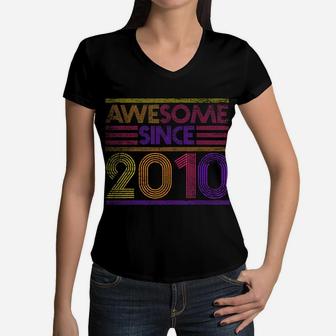 10Th Birthday Gifts Boys Girls - Awesome Since 2010 Women V-Neck T-Shirt | Crazezy