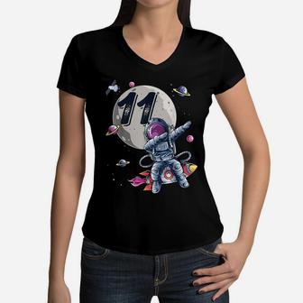 11 Years Old Birthday Boy Astronaut Space 11Th B Day Women V-Neck T-Shirt | Crazezy DE