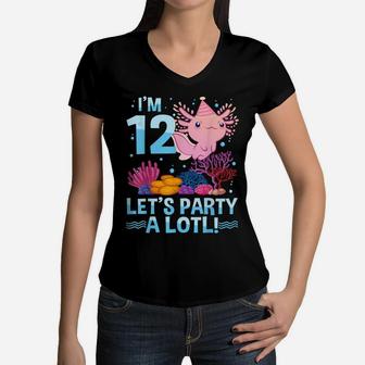 12 Year Old Axolotl Lover 12Th Birthday Gift Boys Girls Women V-Neck T-Shirt | Crazezy DE