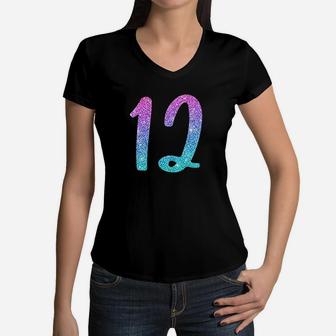 12Th Birthday Gift For Girls Number 12 Women V-Neck T-Shirt | Crazezy