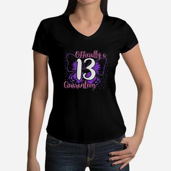 13Th Birthday Official Teenager Quaranteen 13 Years Old Girl Women V-Neck T-Shirt | Crazezy