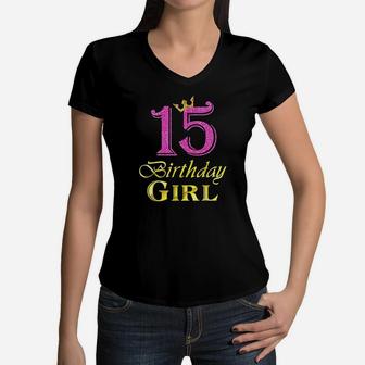 15 Birthday Girl Princess 15 Years Old 15Th Birthday Women V-Neck T-Shirt | Crazezy DE