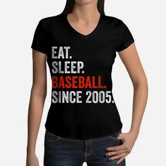 16Th Birthday Baseball Shirt Eat Sleep Since 2005 Girls Boys Women V-Neck T-Shirt | Crazezy DE