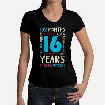 16Th Birthday Shirt Kids Gift 16 Year Old Boys Girls Sixteen Sweatshirt Women V-Neck T-Shirt | Crazezy CA