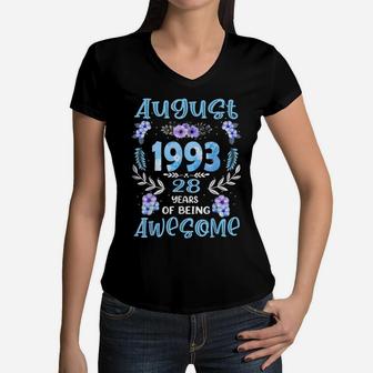 28 Years Old Vintage 1993 August Girl 28Th Birthday Flower Women V-Neck T-Shirt | Crazezy