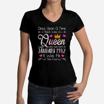 38 Year Old Birthday Girls 38Th Birthday Queen January 1982 Women V-Neck T-Shirt | Crazezy AU