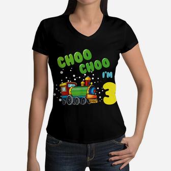 3Rd Birthday Train Boys Girls 3 Years Old I'm Three Women V-Neck T-Shirt | Crazezy CA