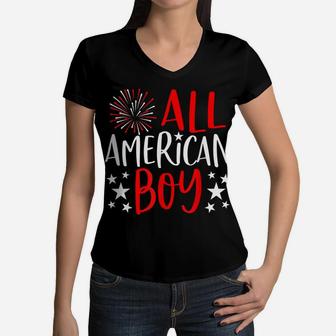 4Th Of July Family Matching Shirts All American Boy Tshirt Women V-Neck T-Shirt | Crazezy