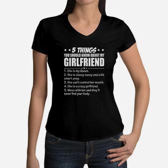 5 Things You Should Know About My Girlfriend Women V-Neck T-Shirt | Crazezy AU