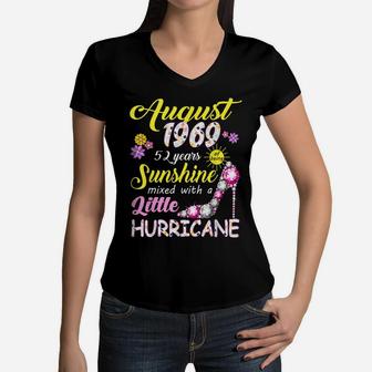 52 Years Old Vintage 1969 August Girl 52Nd Birthday Flower Women V-Neck T-Shirt | Crazezy CA