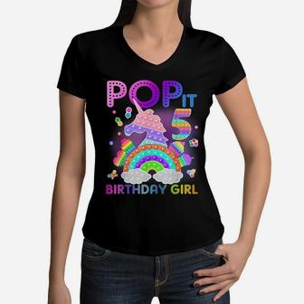 5Th Birthday Unicorn Fidget Pop It Birthday Girl 5 Year Old Women V-Neck T-Shirt | Crazezy DE