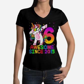 6 Years Old Unicorn Dabbing 6Th Birthday Girl Unicorn Party Women V-Neck T-Shirt | Crazezy CA