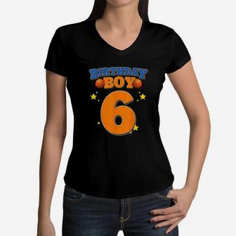 6Th Birthday Boy Basketball 6 Years Old Women V-Neck T-Shirt | Crazezy UK