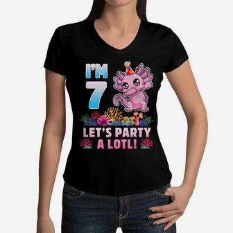 7 Year Old Gifts 7Th Birthday Axolotl Lover Boys Girls Sweatshirt Women V-Neck T-Shirt | Crazezy UK