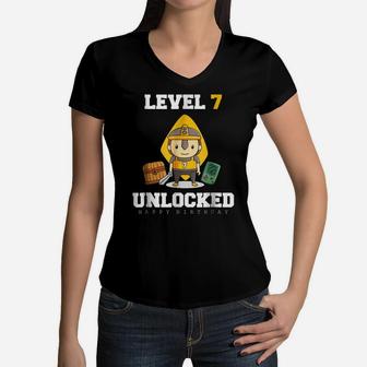 7 Years Old Birthday Shirt, 7Th Birthday Shirt, Level 7 Kids Women V-Neck T-Shirt | Crazezy UK