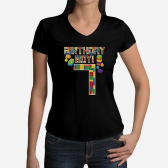 7Th Birthday 7 Years Old Building Boys Women V-Neck T-Shirt | Crazezy CA