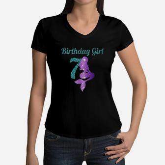7Th Birthday Girl Of Mermaid Women V-Neck T-Shirt | Crazezy CA
