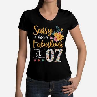 7Th Birthday Girl Sassy & Fabulous 7 Years Old Women V-Neck T-Shirt | Crazezy