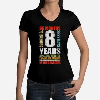 8Th Birthday 8 Year Old Boys Girls Kids Party Being Awesome Women V-Neck T-Shirt | Crazezy DE