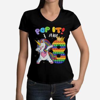8Th Birthday Girls Dabbing Unicorn Pop It I Am 8 Years Party Sweatshirt Women V-Neck T-Shirt | Crazezy UK