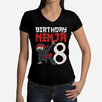 8Th Birthday Ninja I'm 8 Years Old Bday Party Best Boy Women V-Neck T-Shirt | Crazezy DE