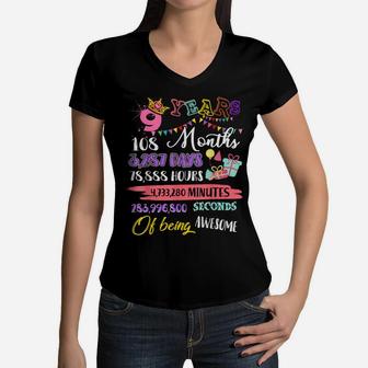 9Th Birthday Tshirt For Girls 9 Years Old Being Awesome Gift Women V-Neck T-Shirt | Crazezy CA