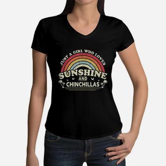 A Girl Who Loves Sunshine And Chinchillas Women V-Neck T-Shirt | Crazezy CA
