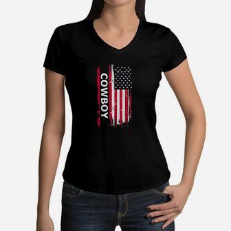A Redneck Cowboy Usa Flag For Country Music Fans And Cowboys Women V-Neck T-Shirt | Crazezy