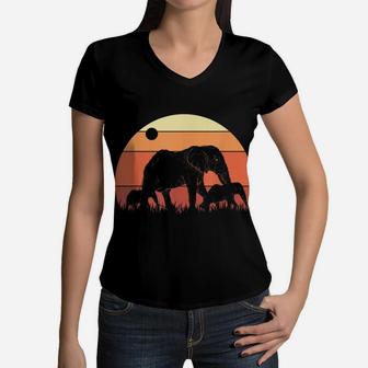 Africa Zoo Keeper Animal Family Kids Retro Elephant Women V-Neck T-Shirt | Crazezy