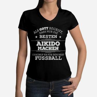 Aikido vs. Fußball Humor T-T-Shirt mit V-Ausschnitt mit V-Ausschnitt, Lustiges Spruch-T-Shirt mit V-Ausschnitt für Kampfsportler - Seseable