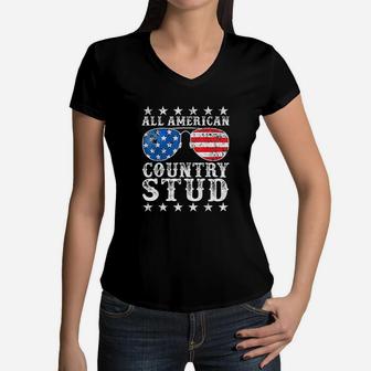 All American Stud Boy Country Women V-Neck T-Shirt | Crazezy DE
