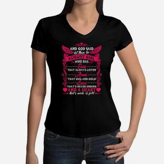 And God Said Let There Be August Girl Women V-Neck T-Shirt - Thegiftio UK