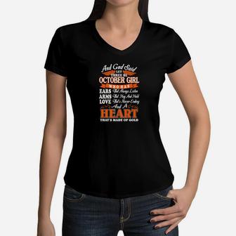 And God Said Let There Be October Girl Women V-Neck T-Shirt - Thegiftio UK