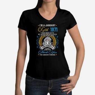 Awesome Since 1971 50Th Birthday I'm A January Girl 1971 Women V-Neck T-Shirt | Crazezy