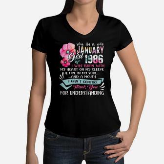 Awesome Since 1986 35Th Birthday I'm A January Girl 1986 Women V-Neck T-Shirt | Crazezy UK