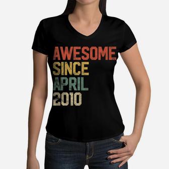 Awesome Since April 2010 Kids 11Th Birthday 11 Year Old Women V-Neck T-Shirt | Crazezy