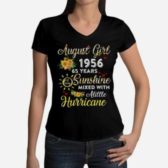 Awesome Since August 1956 65Th Birthday Flower August Girl Women V-Neck T-Shirt | Crazezy AU