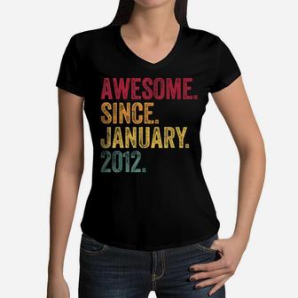 Awesome Since January 2012 8 Years Old 8Th Birthday Gift Kid Women V-Neck T-Shirt | Crazezy DE