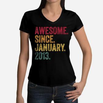 Awesome Since January 2013 7 Years Old 7Th Birthday Gift Kid Women V-Neck T-Shirt | Crazezy UK