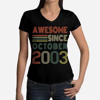 Awesome Since October 2003 Year Old Boy Girl 18Th Birthday Women V-Neck T-Shirt | Crazezy AU