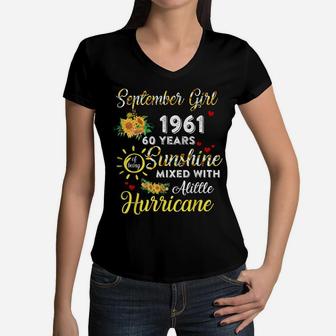 Awesome Since September 1961 60Th Birthday Flower Sep Girl Women V-Neck T-Shirt | Crazezy DE