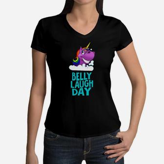 Belly Laugh Day Unicorn January Funny Gifts Women V-Neck T-Shirt - Seseable