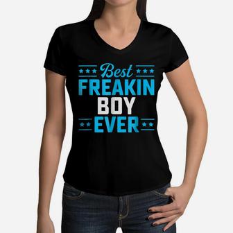 Best Freakin Boy Matching Family Women V-Neck T-Shirt | Crazezy UK