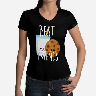 Bestie Shirt Cute Food Bff Best Friend Cookies And Milk Kids Women V-Neck T-Shirt | Crazezy AU