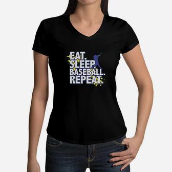 Big Boys Eat Sleep Baseball Repeat Women V-Neck T-Shirt | Crazezy DE