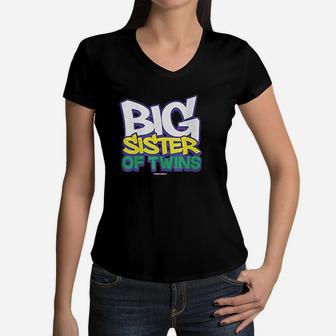 Big Girls' Big Sister Of Twins Women V-Neck T-Shirt | Crazezy UK