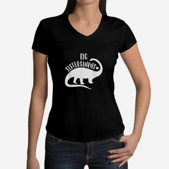 Bigsistersaurus Funny Sister Dinosaur Kids Family Dino Women V-Neck T-Shirt | Crazezy