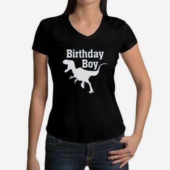 Birthday Boy Dinosaur Women V-Neck T-Shirt | Crazezy CA